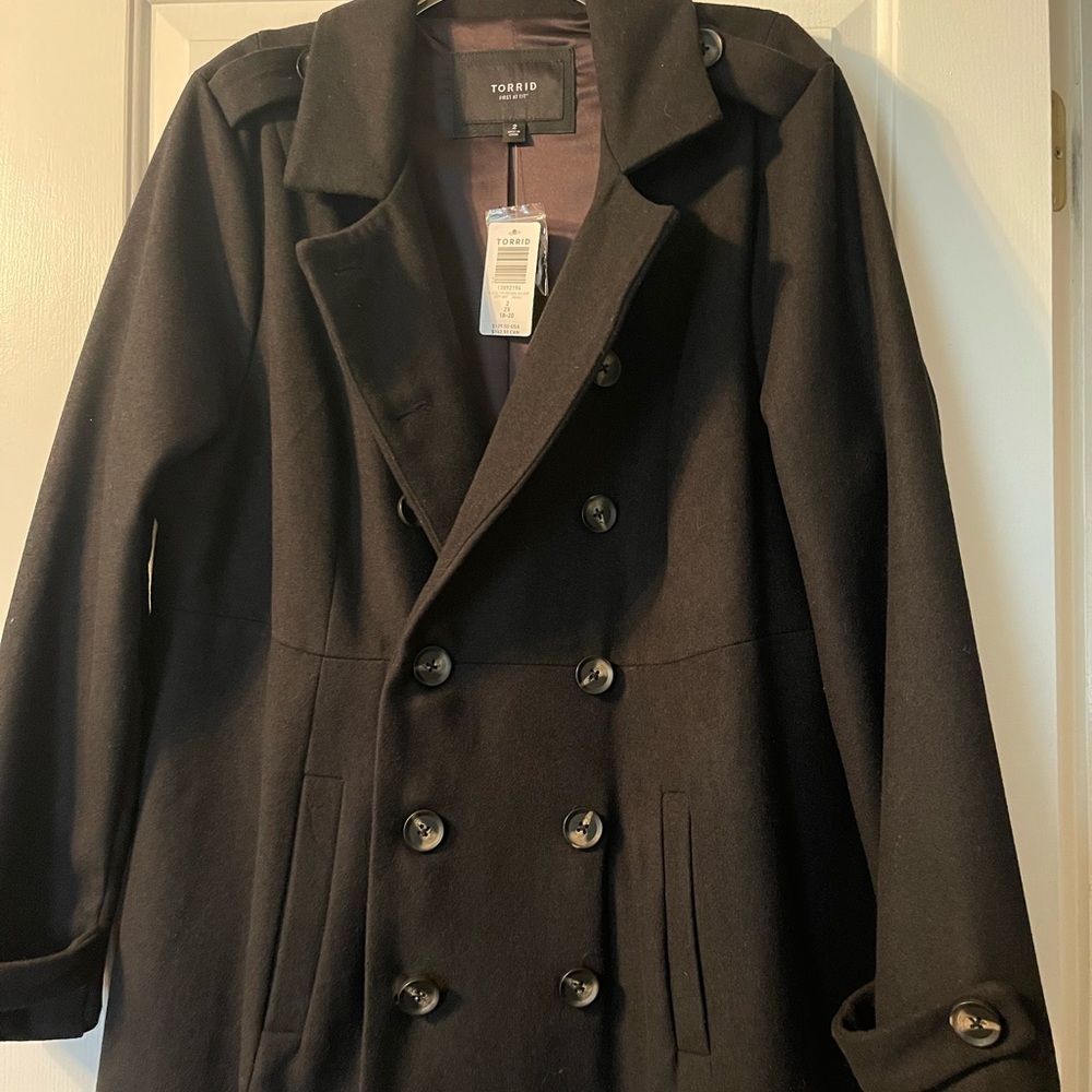 NWT Long Black Torrid Trench Coat, Size 2